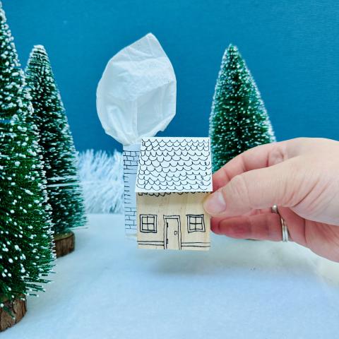 photo of a small crafted house and winter scene